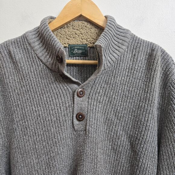 G.H. Bass & Co. Men Vtg Prep Gray Ribbed Knit Henley Sherpa L Collar Sweater XXL - Picture 4 of 11